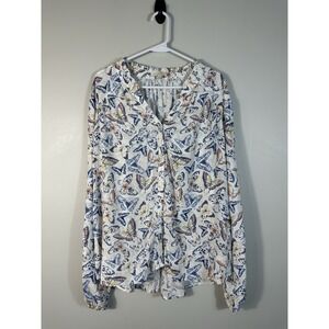 Kate & Sam Shirt Blouse XL Multicolor Butterfly‎ Print Button Up Rayon Boho
